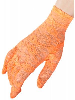 80s Neon Orange Short Lace Costume Gloves