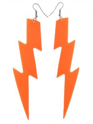 Neon Orange Large Lightning Bolt 80s Costume Earrings