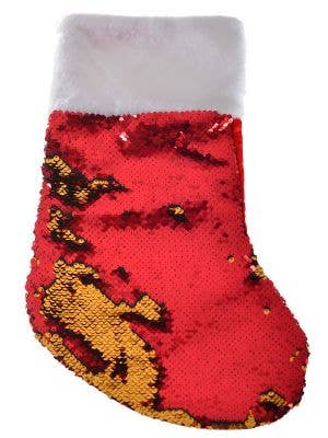 Reversible Sequins Red and Gold Christmas Stocking with White Faux Fur Top