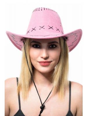 Women's Pink Faux Suede Cowboy Costume Hat Accessory Main Image
