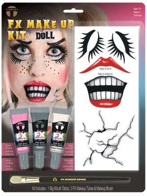 Doll Face Mouth Tattoo, Makeup Brush and Face Paint Special FX Set