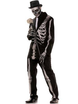 Men's bone daddy skeleton suit halloween fancy dress costume main image
