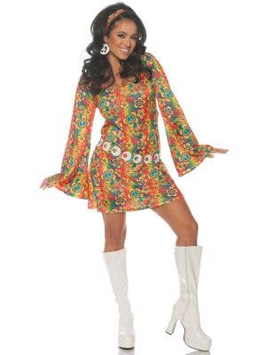 Women's Rainbow Hippie 1960s Dress Costume Main Image