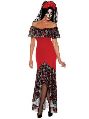 Womens Red and Black Day of the Dead Costume - Main Image