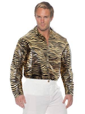 Men's Plus Size Gold Metallic Tiger Print Tiger King Shirt - Main Image