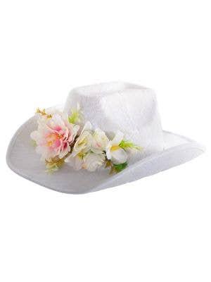Image of Floral White Lace Cowgirl Costume Hat with Pastel Flowers - Main Image