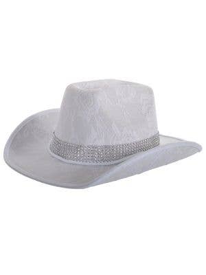 Image of Lace White Cowgirl Festival Hat with Rhinestone Band - Main Image