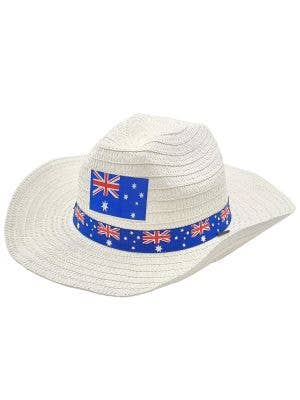 Image of Australian Flags White Straw Look Cowboy Hat