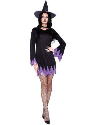 Black and Purple Classic Sexy Witch Halloween Costume for Women - Main Image
