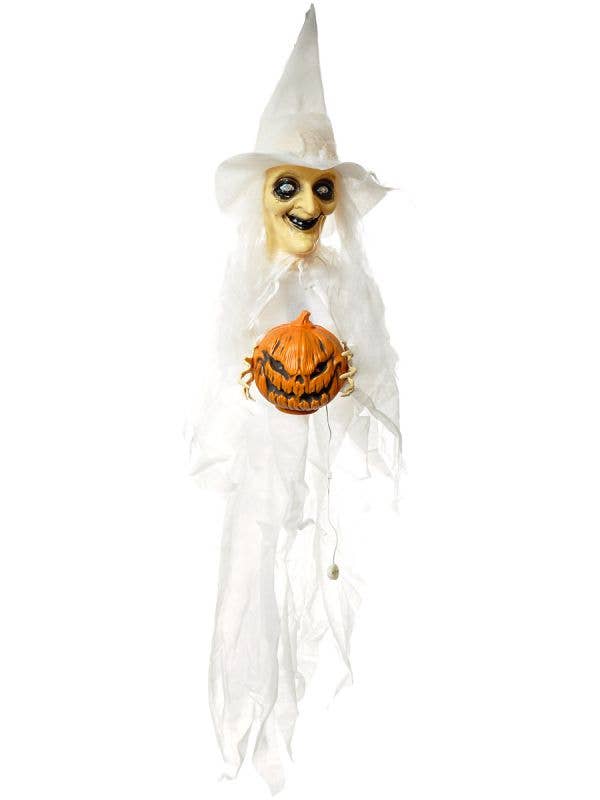 Image of Hanging White Light Up Witch Halloween Decoration - Main Image