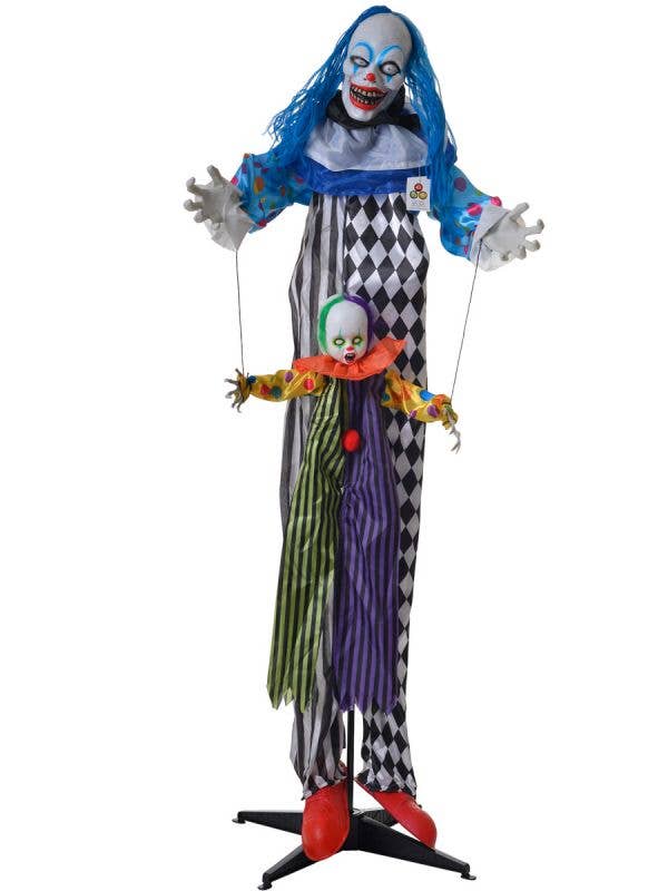 Lights and Sounds Animated Life Size Evil Clown with Puppet Halloween Decoration - Main Image
