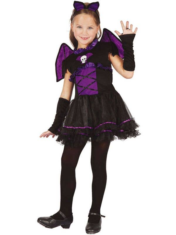 Image of Cute Black and Purple Bat Girls Halloween Costume