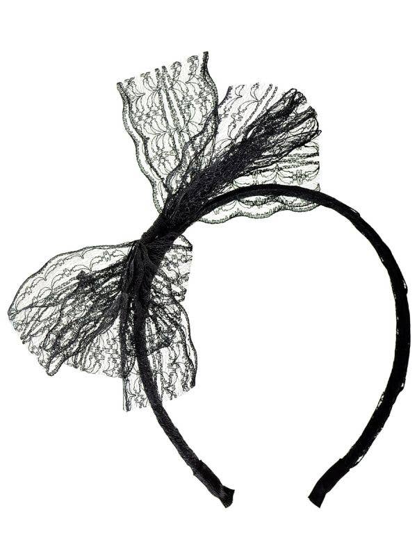 Image of 1980s Black Lace Bow Costume Headband