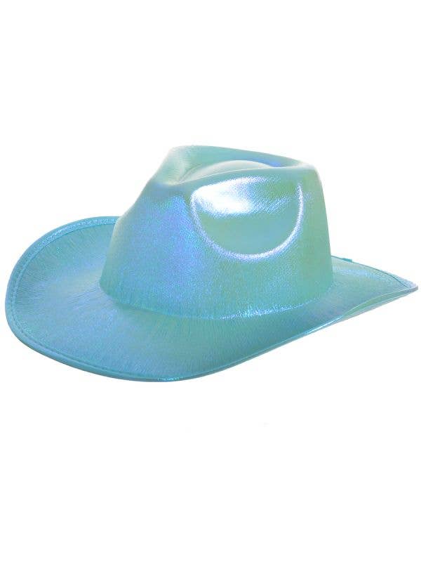 Image of Holographic Blue and Green Cowboy Festival Hat - Main Image