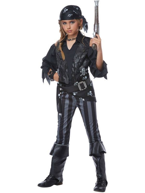 Rebel Black Pirate Girl's Fancy Dress Costume Front Image 1