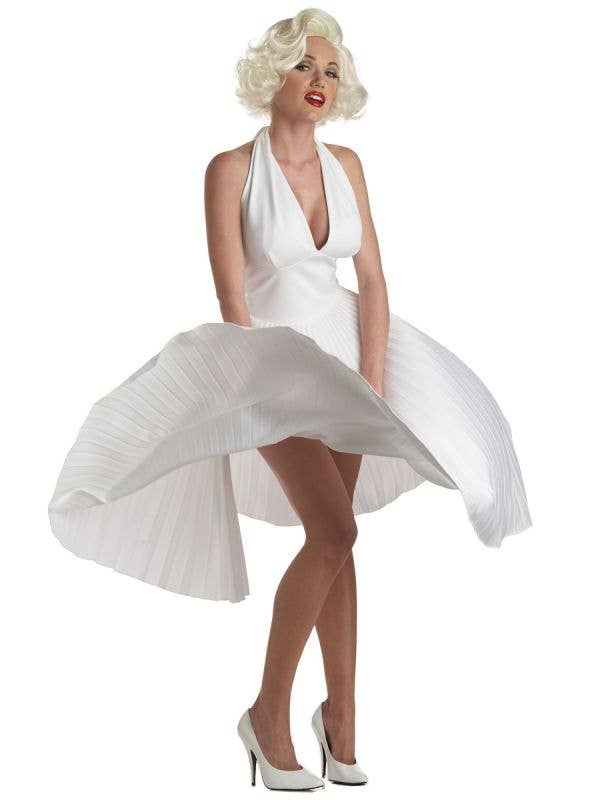 Deluxe Marilyn Monro Classic Sexy White Dress Womens Fancy Dress Costume - main imag