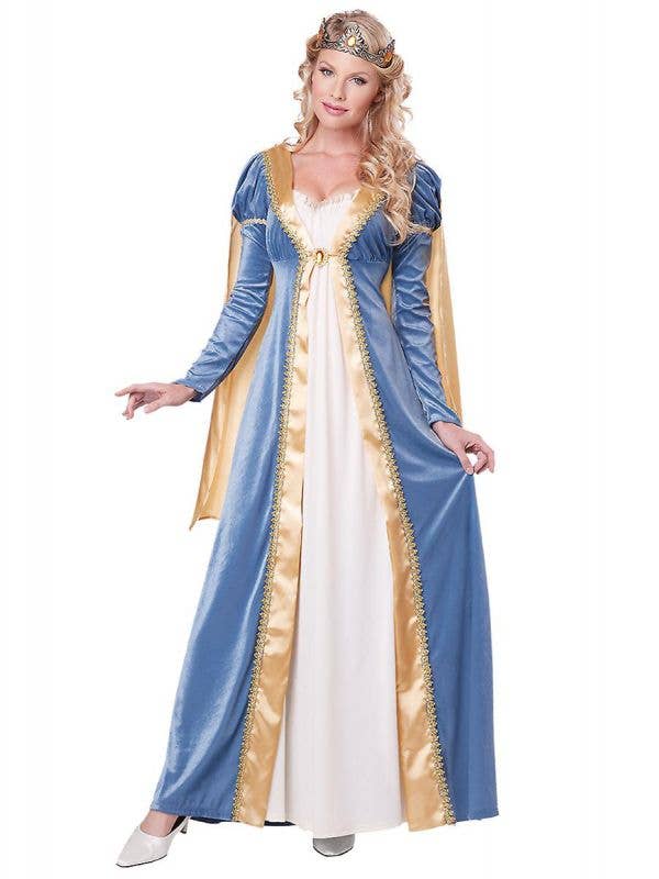 Women's Blue, Gold and White Empress Rennaissance Dress Up Costume - Main Image