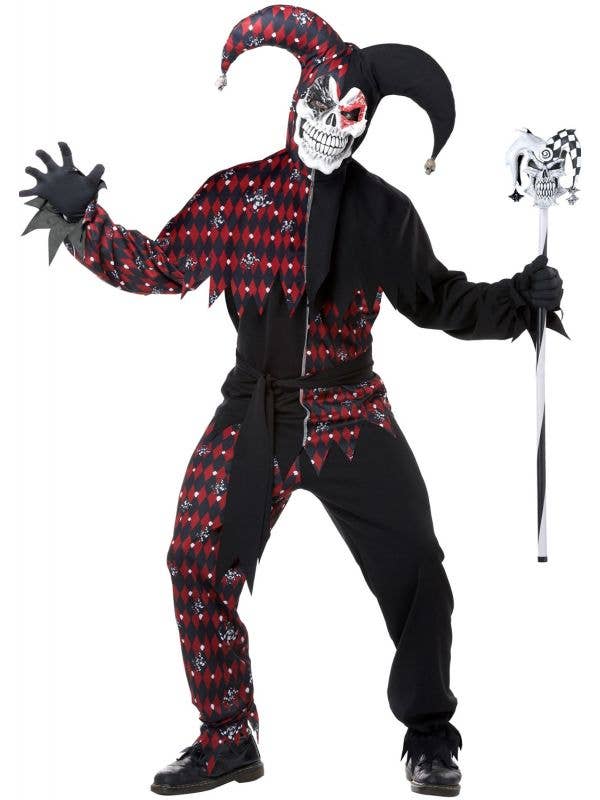 Black and Red Jester Costume | Mens Sinister Court Jester Dress Up