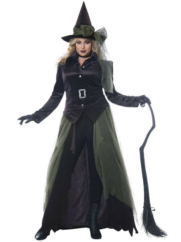 Plus Size Women's Green Gothic Witch Halloween Fancy Dress Costume Main Image