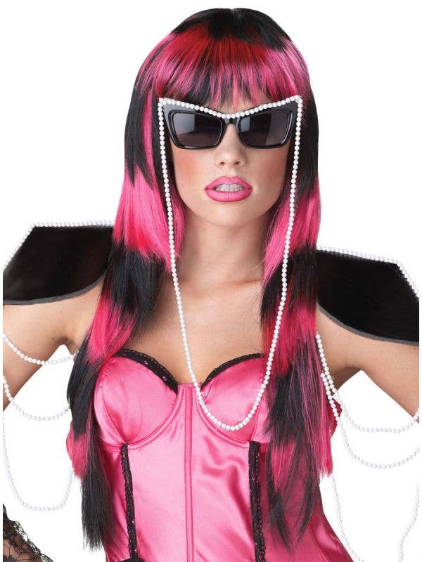 Image of Untamed Pink and Black Rock Star Womens Costume Wig