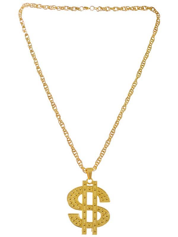 Heavy Metal Gold Dollar Sign Necklace with Long Chain Gangsta Pimp Costume Accessory