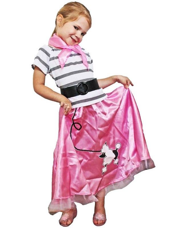 1950's Girls Pink Poodle Skirt Retro Fancy Dress Front View