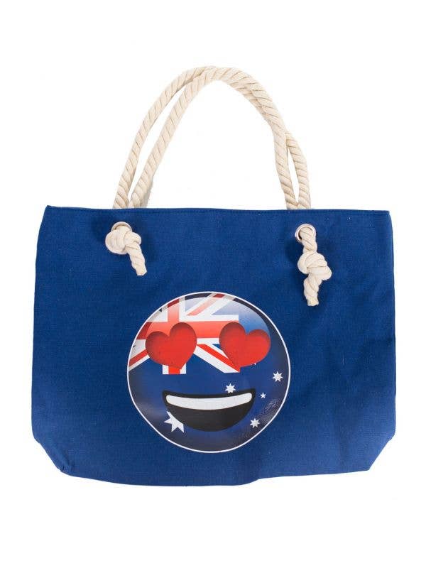Navy Blue Australia Day Heart Eyes Emoji Face Flag Beach Bag  Australia Day Merchandise - Main Image