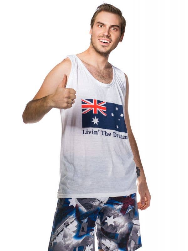 Sleeveless White Aussie Flag Men's Australia Day Tank Top - Main Image
