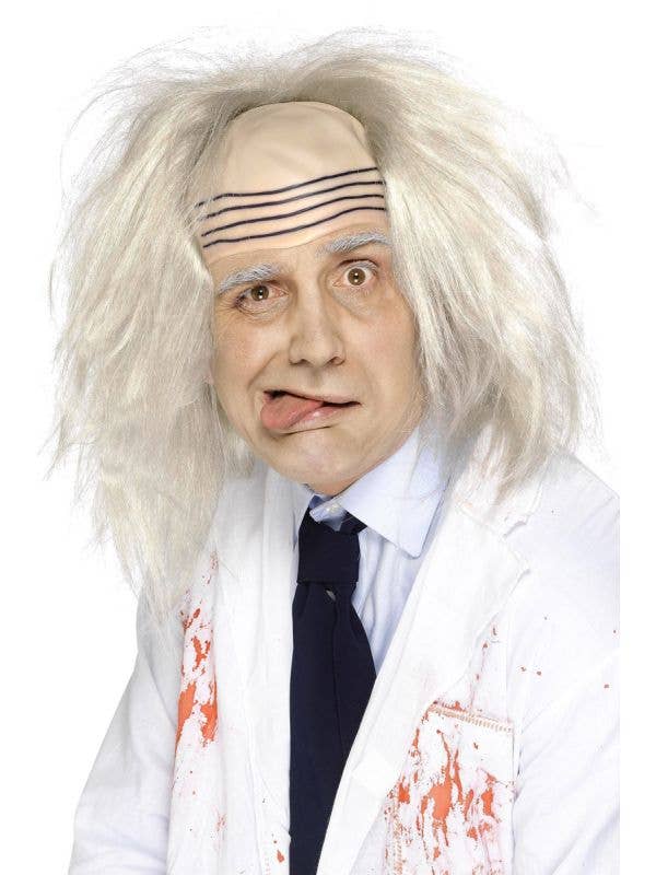 Image of Mad Scientist Men's Blonde Grey Costume Wig With Bald Cap Front