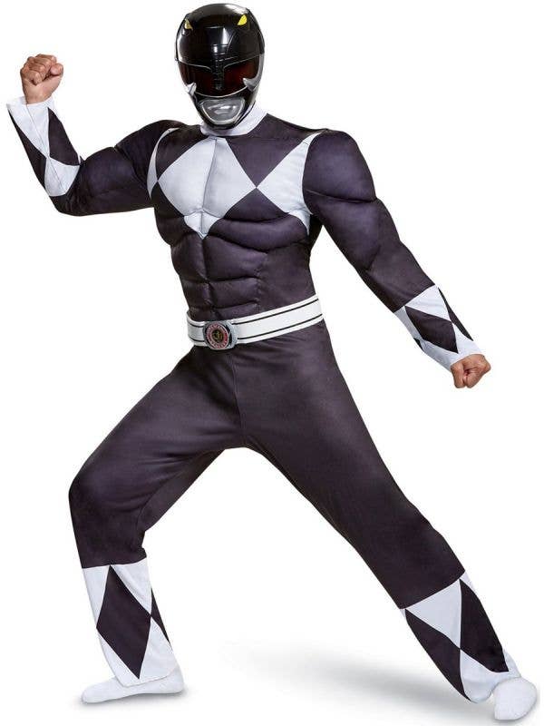 Men's Plus Size Classic Black Muscle Chest Power Ranger Costume - Front Image