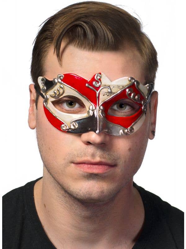 Antique Red Venetian Mask For Men Masquerade Ball Mask - Main Image