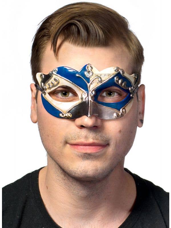 Antique Blue Venetian Masquerade Ball Mask for Men - Main Image