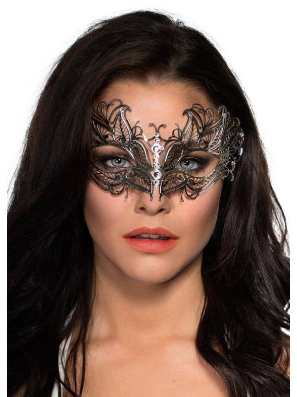 Women's Party Mask Antique Butterfly Style Metal Fossils Masquerade Mask In Silver With Diamontes - Main Image
