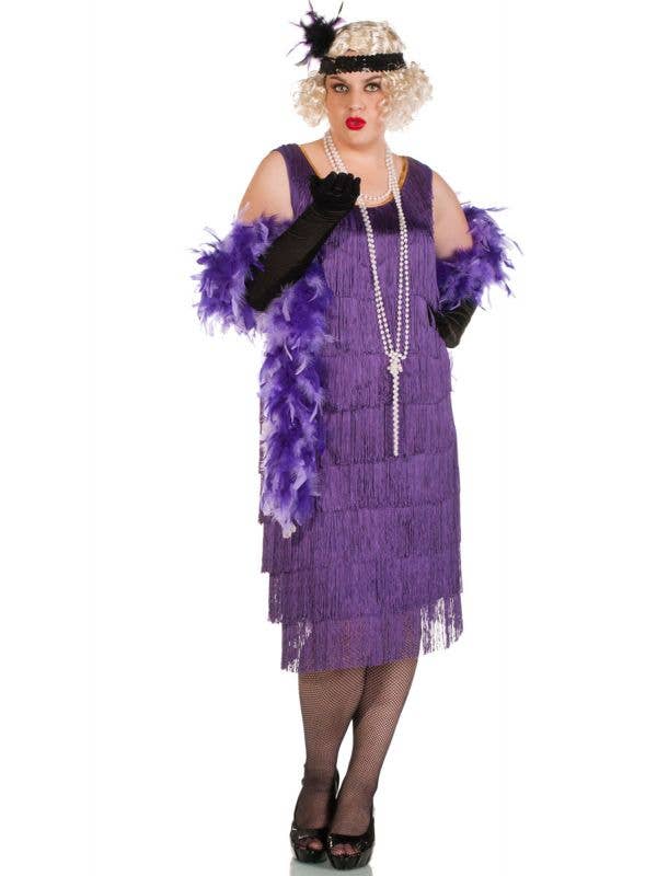 Women's Long Plus Size Purple Flapper Dress Front View