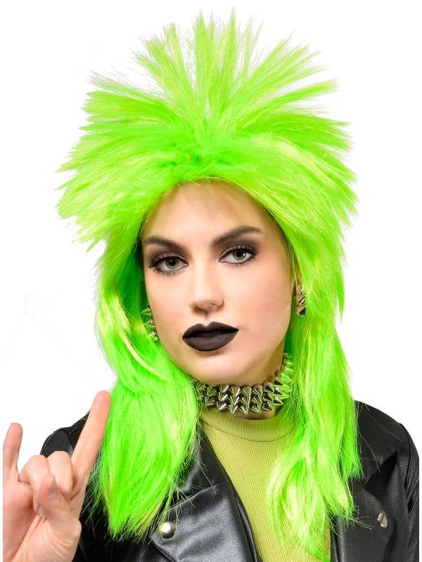 Image of Neon Green 1980's Punk Rocker Women's Costume Wig - Main Image