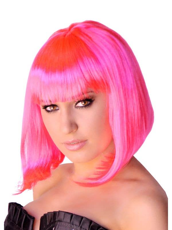 Short Hot Pink Women's Bob Costume Wig with Fringe