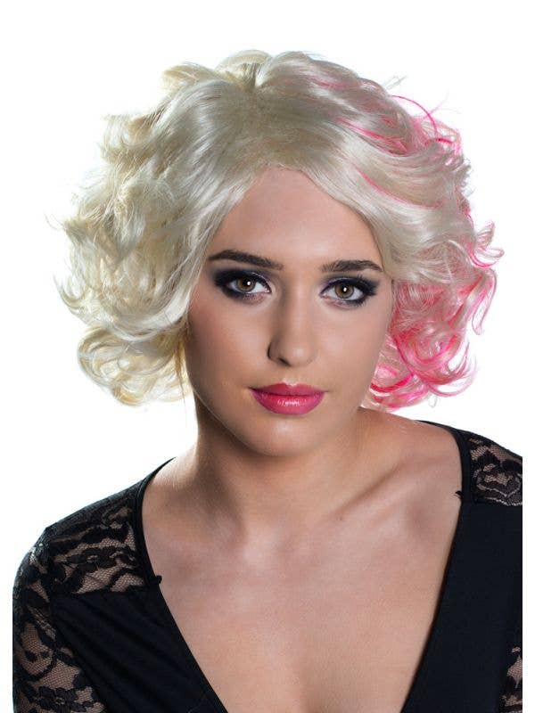 Women's Short Pink and Blonde Curly Fashion Wig Front View