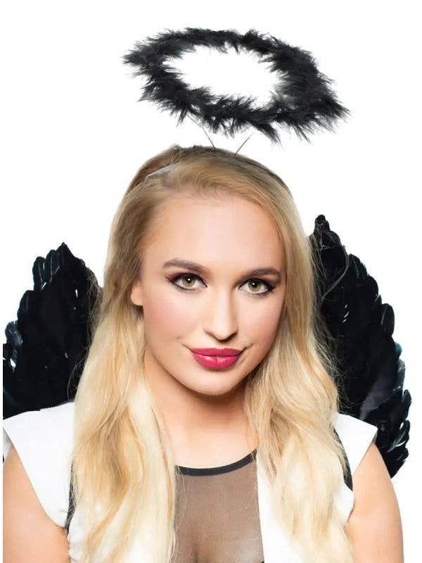 Image of Dark Black Fluffy Feather Angel Halo Costume Accessory