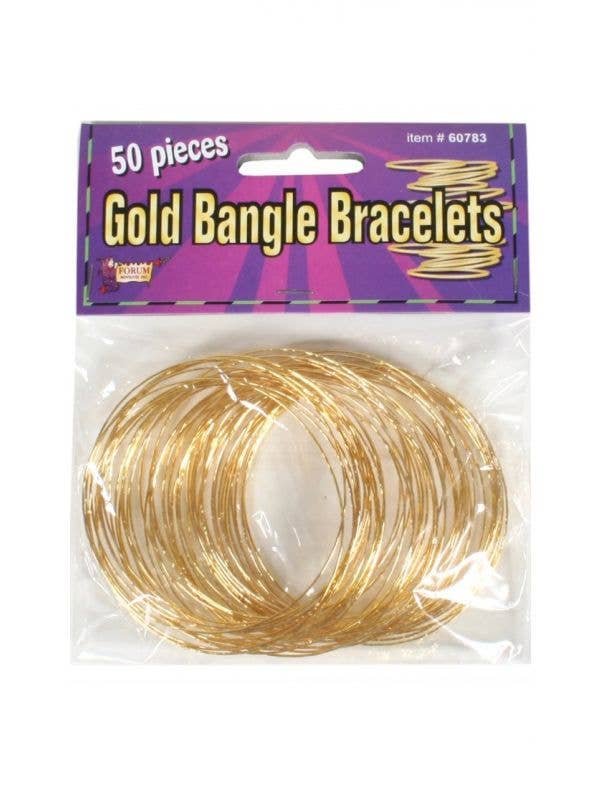 Pack of 50 Gold Bangle Bracelets 70s Disco Womens Costume Accessory - Main Image