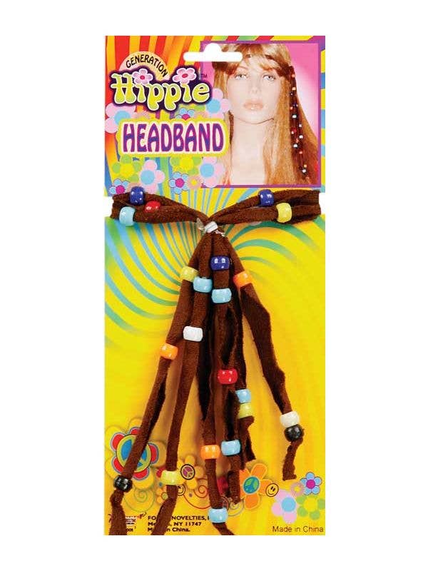 Beaded Brown Faux Suede Hippie Costume Headband