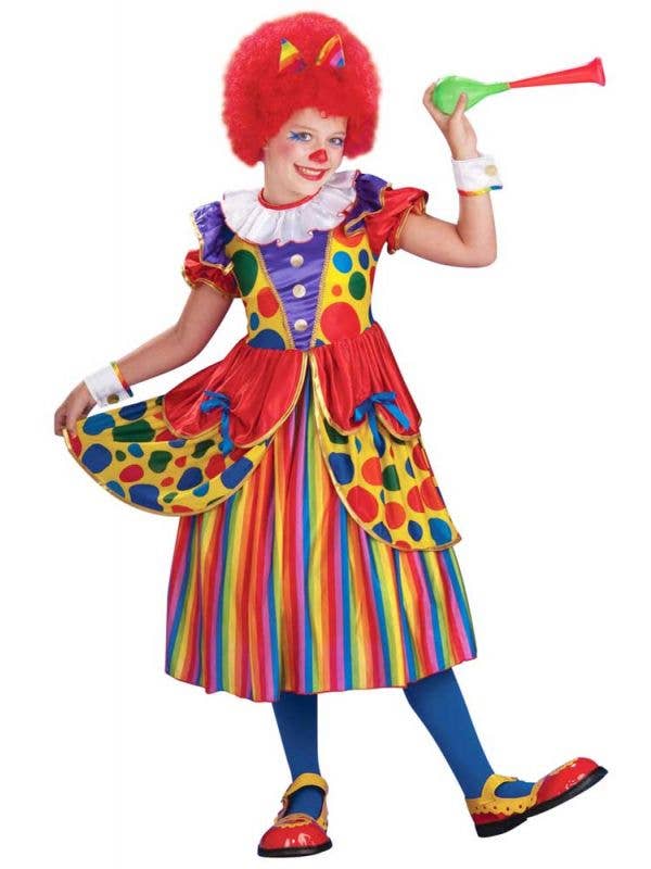 Rainbow Girl's Circus Clown Deluxe Fancy Dress Costume Front