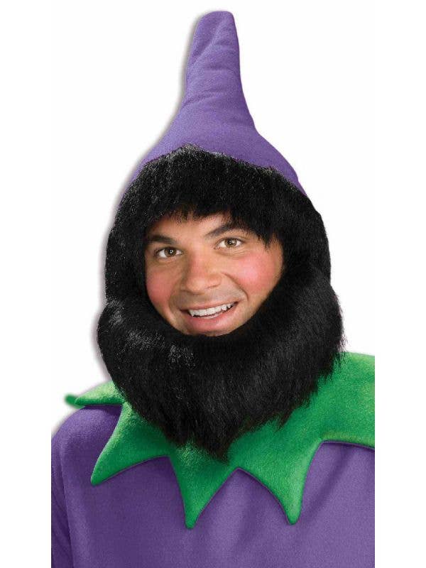 Purple Men's Elf Gnome Hat and Beard costume accessory main image