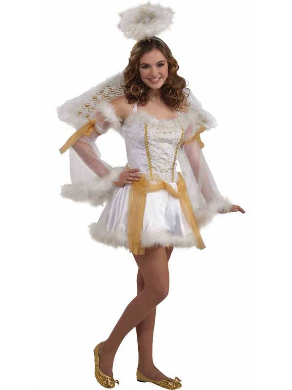 Heavenly Angel Teen Girls White and Gold Costume Front