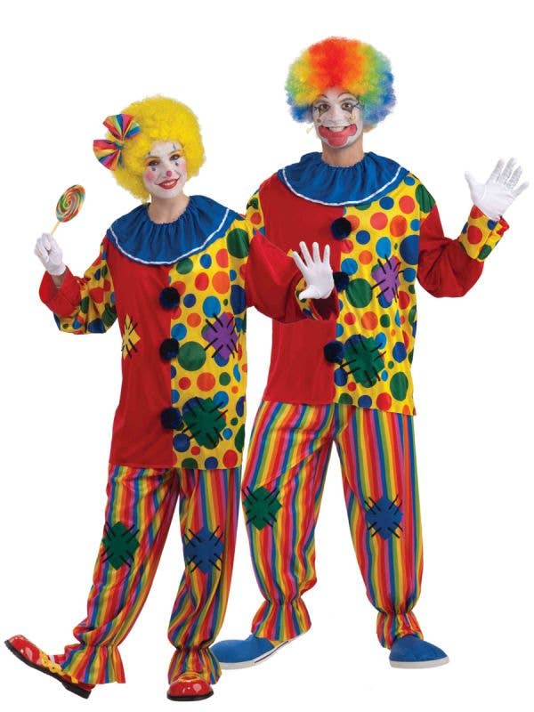 Unisex Adults Colourful Circus Clown Costume Front