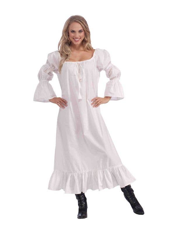 Womens White Medieval Long Costume Chemise - Image One