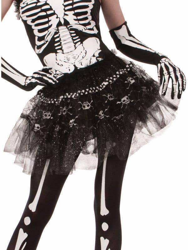 Skull and Crossbones Black Mesh Costume Tutu for Women - Alternative View