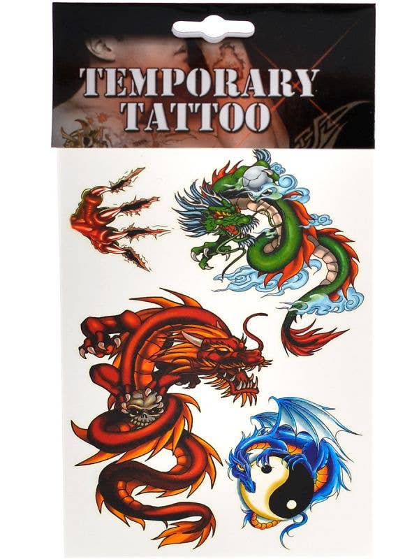 Instant Ink Elemental Dragon Set of 4 Temporary Tattoos Costume Accessory
