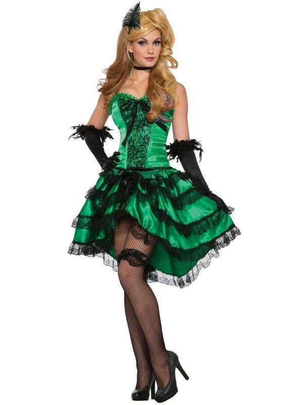 Emerald Green Wild West Saloon Can Can Girl Fancy Dress Costume Main Image