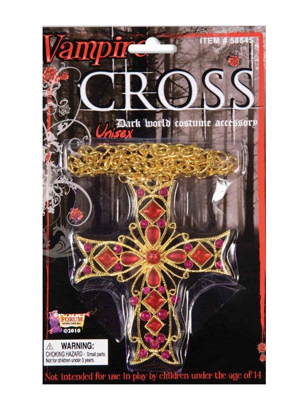 Gold Metal Vampire Cross Costume Jewellery with Faux Red Jewels