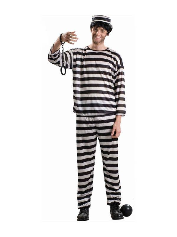 Long Sleeved Black and White Striped Convict Costume for Plus Size Men